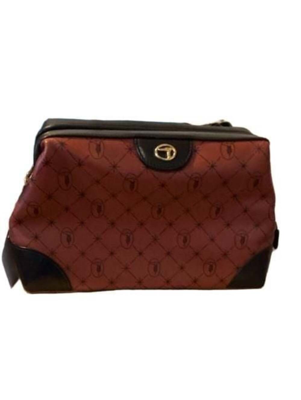 Vintage Trussardi Monogram Leather Trim Vanity Cosmetic Handbag Bag with Box